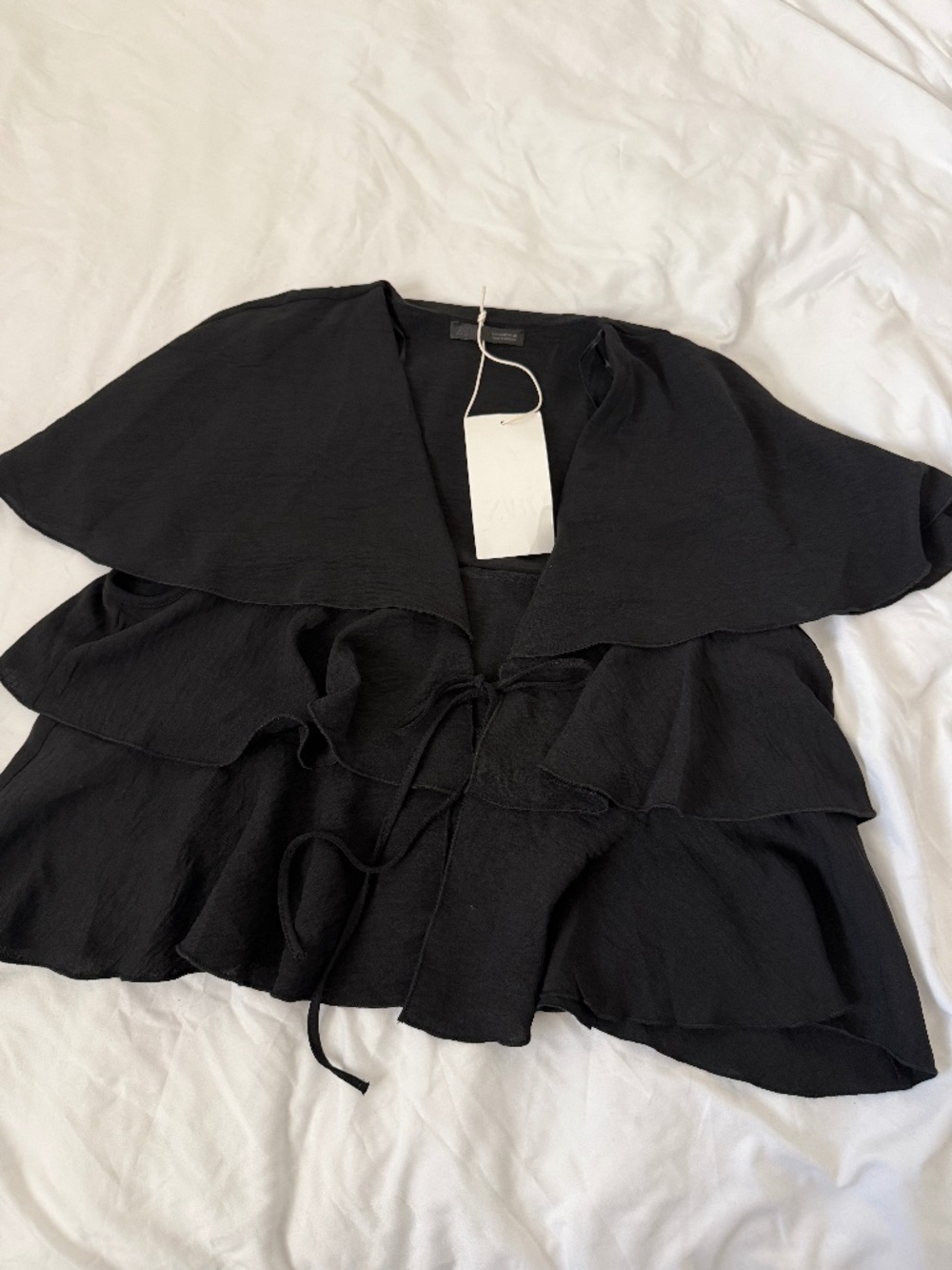 zara cape blouse   size medium   details: -NWT -front tie  -short sleeve  -color